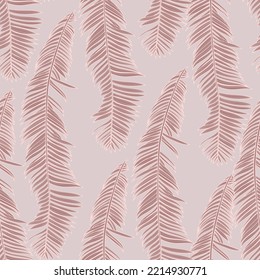 Modesto patrón tropical sin costura con silueta de palma, hojas tropicales en un fondo rosado. Hermosas plantas exóticas. Impresión Hawaii de verano de moda. 