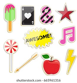 A fashionable set of patches and badges. Fashion 80's and 90's. Decoration clothes for boys and girls.