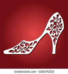 Fashionable Shoes with hairpin. Laser cutting template. Vintage vector female shoes.