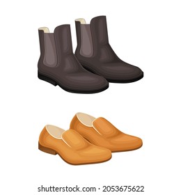Fashionable shoes set. Stylish footwear cartoon vector illustration