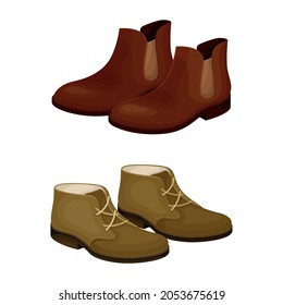 Fashionable shoes set. Stylish leather boots cartoon vector illustration