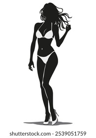 The fashionable silhouette of a confident woman wearing a stylish bikini radiates elegance and charm effortlessly