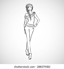 Fashionable silhouette of young girl Vector illustration