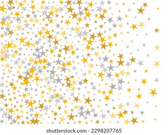 Fashionable silver and gold stars magic vector texture. Many stardust spangles Noel decoration particles. Baby shower stars magic pattern. Sparkle symbols banner decor.