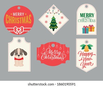 Fashionable and simple Christmas card set.  Christmas and New Year cards. stickers. 
