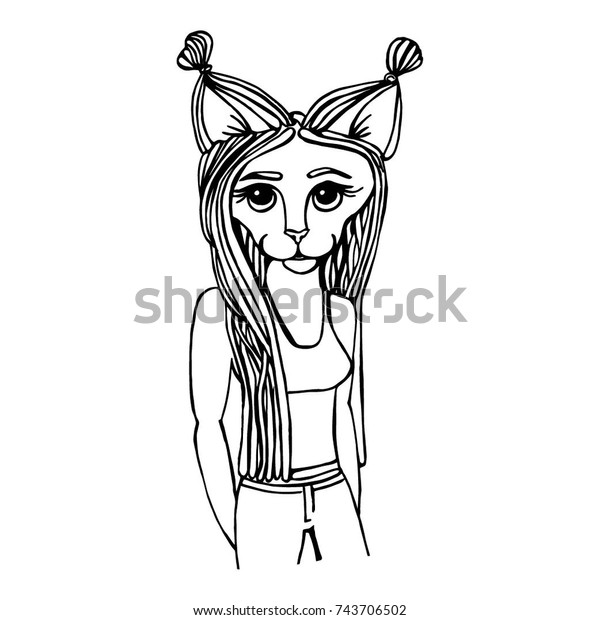 Fashionable Simple Drawing By Hand Portrait Stock Vector