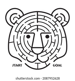 Una ilustración de laberinto de moda y simple de la cara de un tigre. Material vector fácil de usar.