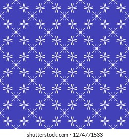 Fashionable stars and flowers. Blue and white. Great background. Abstract fabric fashion graphics.