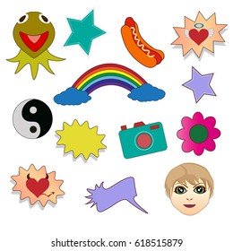 fashionable stickers on a white background