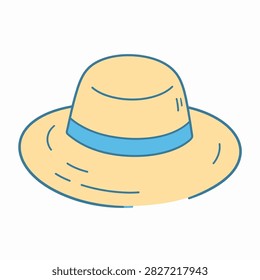 A fashionable straw hat featuring a blue band, perfect for summer outings, beach trips, and outdoor activities, providing sun protection and style.