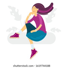 Fashionable stylish girl student. Young people study and spend their free time. Vector illustration flat style.