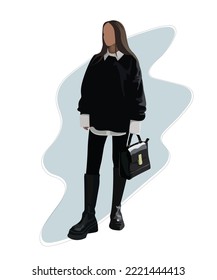fashionable and stylish girl. Vector illustration in a flat style.