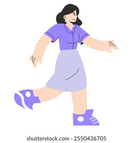 A fashionable and stylish young woman is confidently walking while showcasing her modern style with vibrant colors