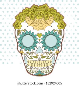 Fashionable Sugar Skull. Catrina. Day of The Dead colorful Skull with floral ornament