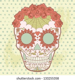 Fashionable Sugar Skull. Catrina. Day of The Dead colorful Skull with floral ornament