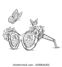 Fashionable sunglasses anti stress coloring page. Vector illustration