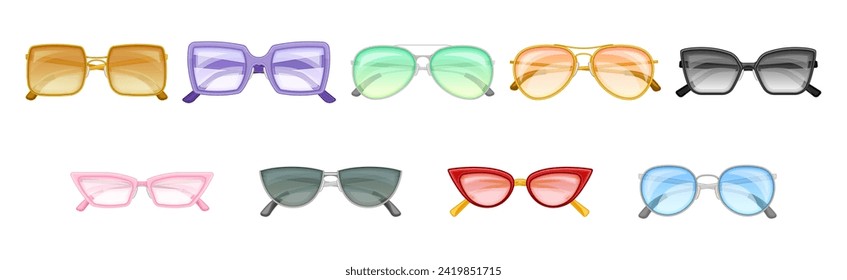 Fashionable Sunglasses of Different Shape and Color Vector Set