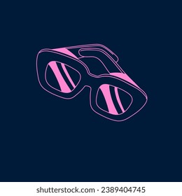 Fashionable sunglasses, plastic glasses with glare. Old sun spectacles, vintage summer accessory, eyeglasses in retro style, hipster eyewear. 80s fashion. Monochrome flat isolated vector illustration