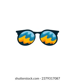 Fashionable sunglasses with yellow and blue stains. Elegance accessory to protect eyes from sun with stylish lenses and plastic vector frames.