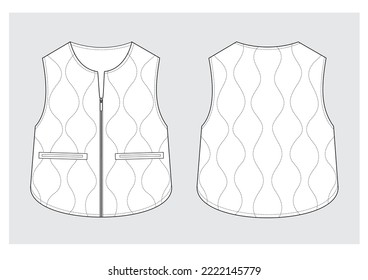 fashionable technical sketch of a quilted vest with welt pockets