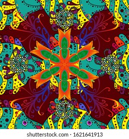 Fashionable template for design of clothes. Embroidery sea life collection. Seamless. Sea tropical fishes. Fashionable Classical embroidery tropical sea, fishes. Yellow, red and blue. Vector design.