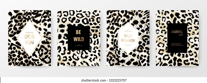 Fashionable templates with black and white leopard skin print.