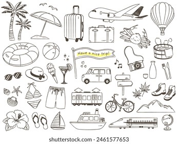 Fashionable travel motif set hand drawn