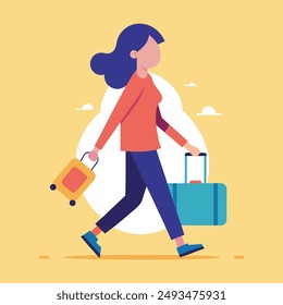 Fashionable Travelers Girls with Suitcases.