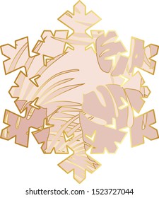 Fashionable tropical snowflake with philodendron and palm leaves. Christmas and New Year decor