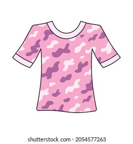 Fashionable t-shirt with pink camouflage pattern isolated vector, military glamour style.