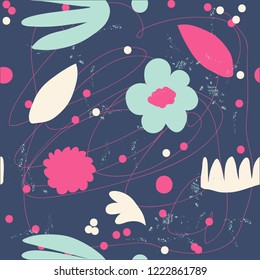 Fashionable unusual vector pattern, background with simple flower shapes.