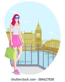 Fashionable urban girl wearing modern dress in vector
