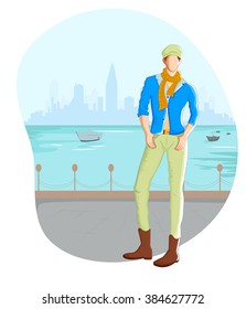 Fashionable urban man wearing stylish modern cloth in vector