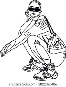 fashionable urban woman squatting illustration vector