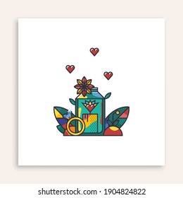 Fashionable vector illustration for valentine's day. Candle, heart fire, ring. Modern illustration for your projects, flyer, banner, postcard. All elements are isolated 