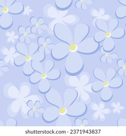 Fashionable  vector pattern. Floral seamless texture with simple blue flowers and yellow centers on a light  blue background. Elegant repeat design for decor, wallpapers, fabric, print, linen products