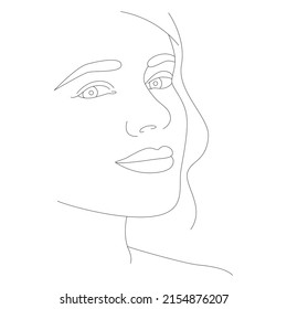 Un conjunto vectorial de moda de ilustraciones en un estilo lineal minimalista. El arte de la línea facial continua. La cara es una línea. Chica de Boho. La cara de una mujer. Retrato de minimalismo.