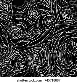 fashionable white with gray floral pattern on a black background