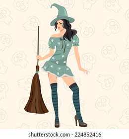 The fashionable witch with a sweeper