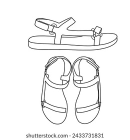 Fashionable woman backstrap sandals. Stylish elegant flat sole open toe footwear. Vector illustration, isolated on a white background.