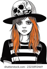 Fashionable woman: Close-up headshot, happy expression, cowboy hat, unique style.