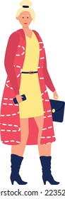 Fashionable woman in coat walking. Urban female character