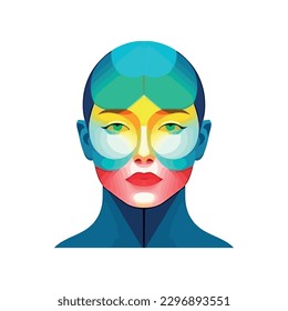 Fashionable woman in colored face icon isolated