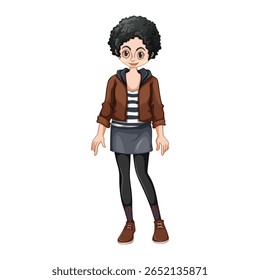 Fashionable woman with curly hair vector set.