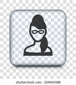 Fashionable Woman with Glasses on Transparent Square Buttons
