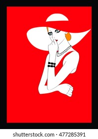 Fashionable woman  with a hat  - stylized vector art