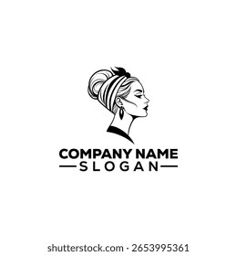 Fashionable Woman with Head Scarf and Sunglasses Logo