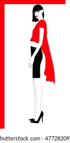 Fashionable woman with long legs - stylized vector art