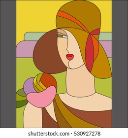 Fashionable woman pattern. Art deco vector colored geometric pattern. Art deco stained glass pattern.