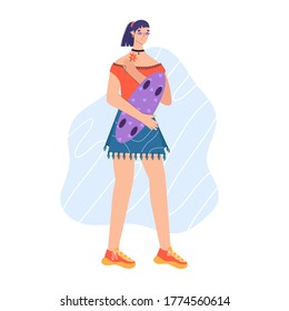 
Fashionable woman with a skateboard. Vector illustration in cartoon style.